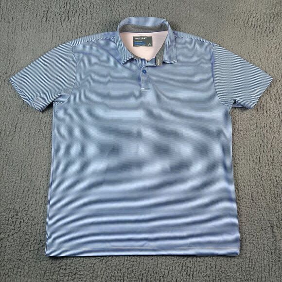 Twillory Polo Shirt Mens Large Blue Pink Striped Athleisure Performance Golf - Picture 1 of 9